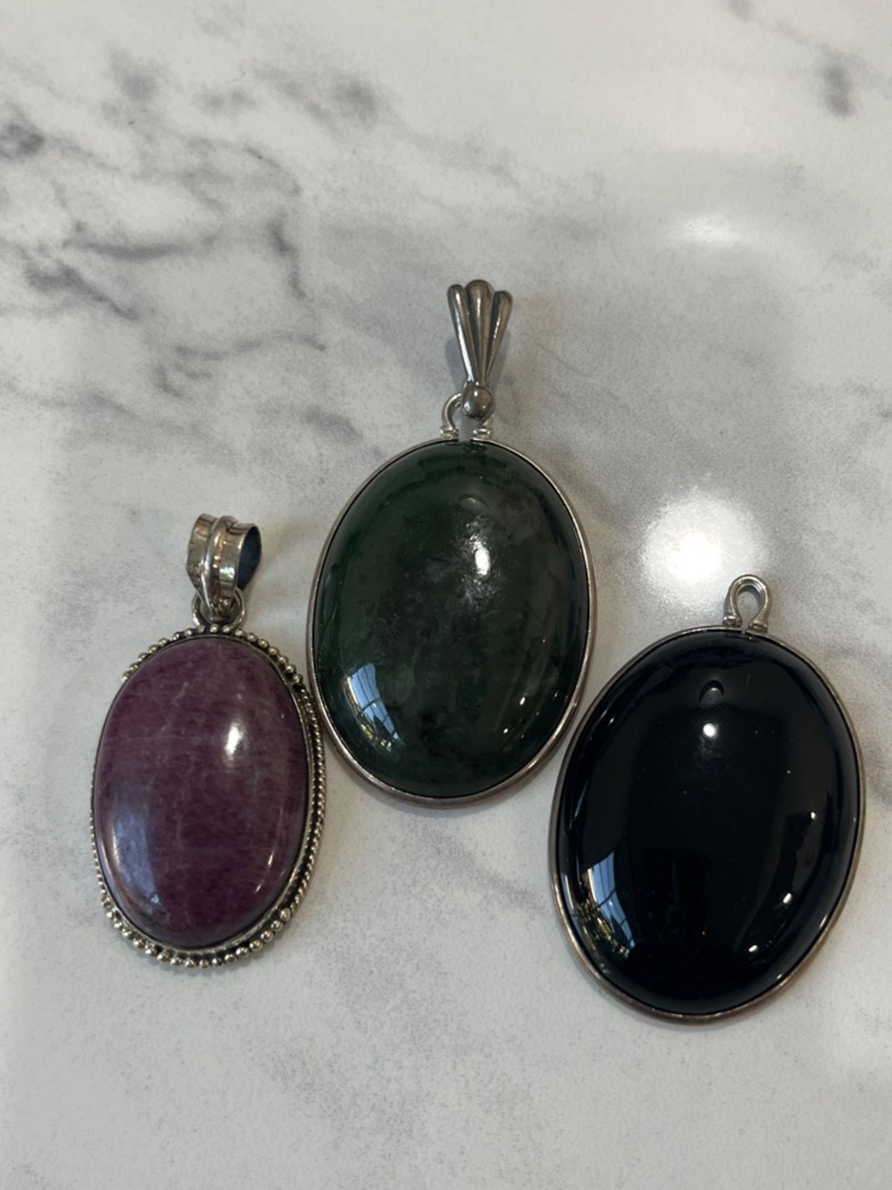 Sterling Silver Oval Gemstone Pendant Set